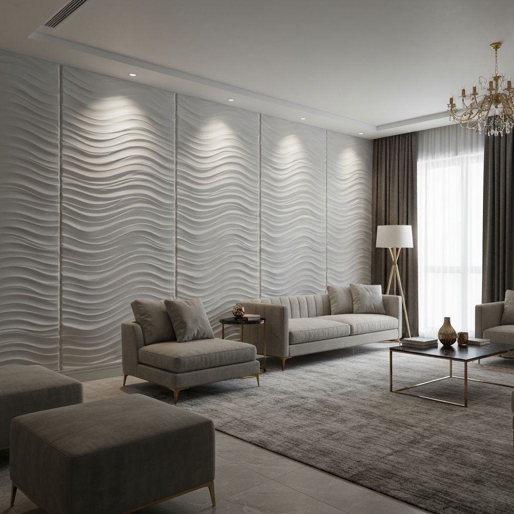 Інтер'єр після встановлення 3D панелей — сучасна акцентна стіна