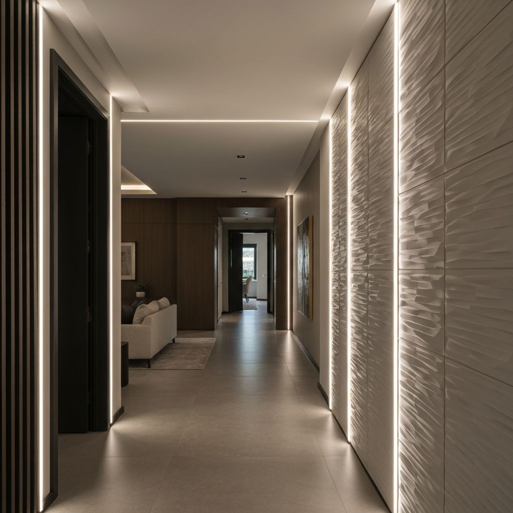 Передпокій приватного будинку — Перше враження починається з порогу. Лаконічний дизайн та підсвітка.